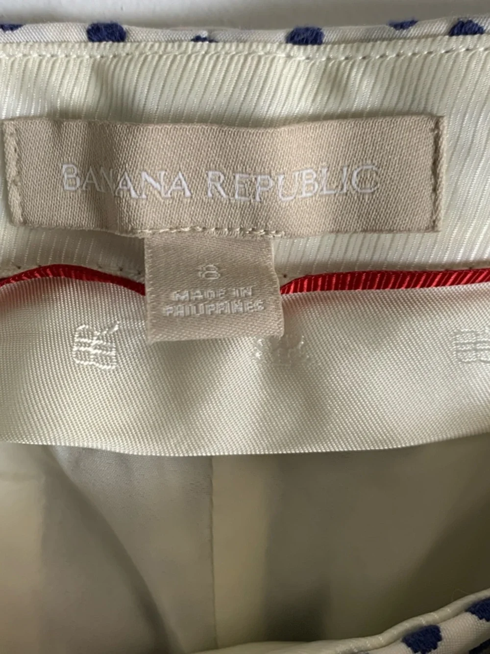 Banana Republic White Straight-Leg Pants with Navy Dot Print